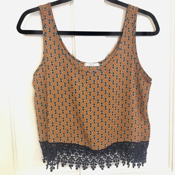 Soprano Tops - Burnt Orange Cropped Top with Crochet Fringe